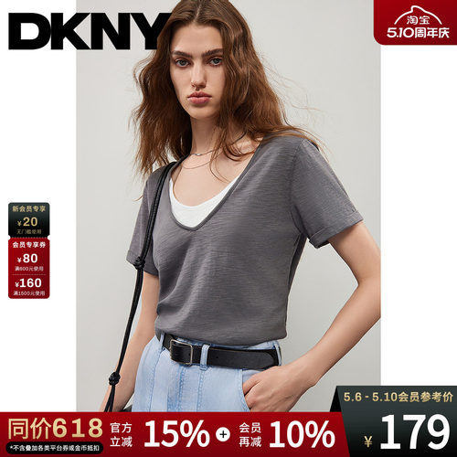 假两件短袖T恤女V领宽松