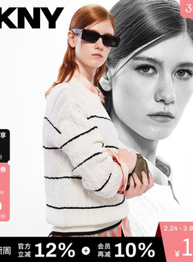 DKNY唐可娜儿秋季款女装上衣时尚条纹立体麻花条纹落肩套头针织衫