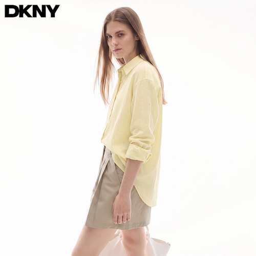 DKNY唐可娜儿亚麻长袖衬衫女春秋