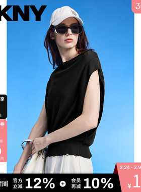 DKNY唐可娜儿夏季款现代简约纯色内搭气质针织上衣女短袖女时尚