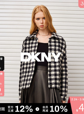 DKNY唐可娜儿秋冬女装上衣高级感绵羊毛黑白格复古风夹克大衣外套
