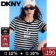 DKNY唐可娜儿夏季 T恤女圆领黑白条纹印花正肩上衣百搭休闲 短袖