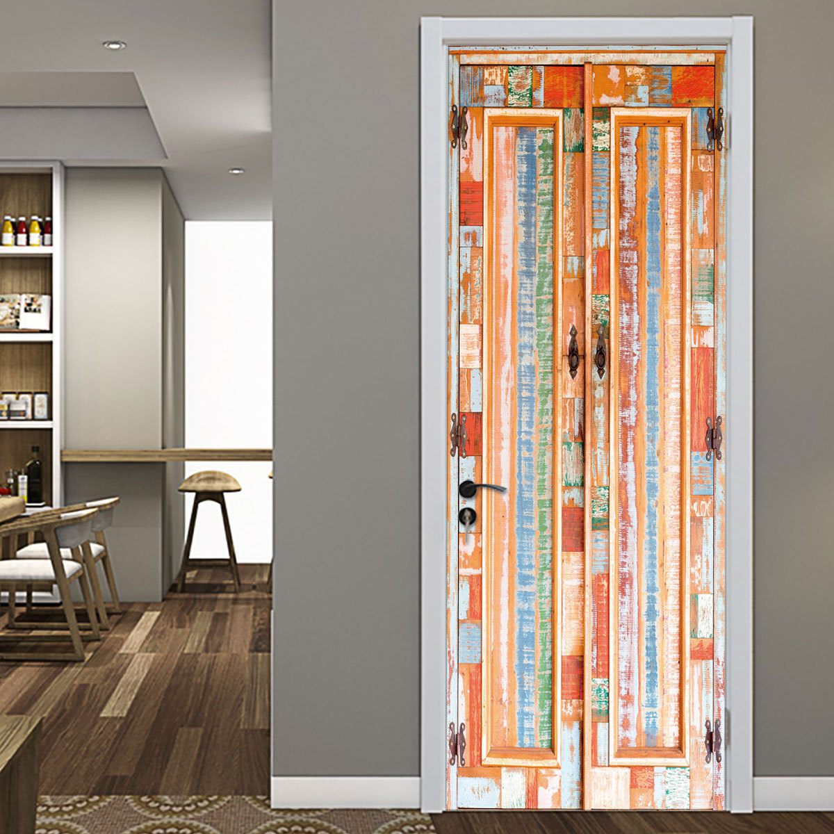 Mt311 village cabinet wooden door 3D solid door sticker home personalized decoration wall sticker self-adhesive