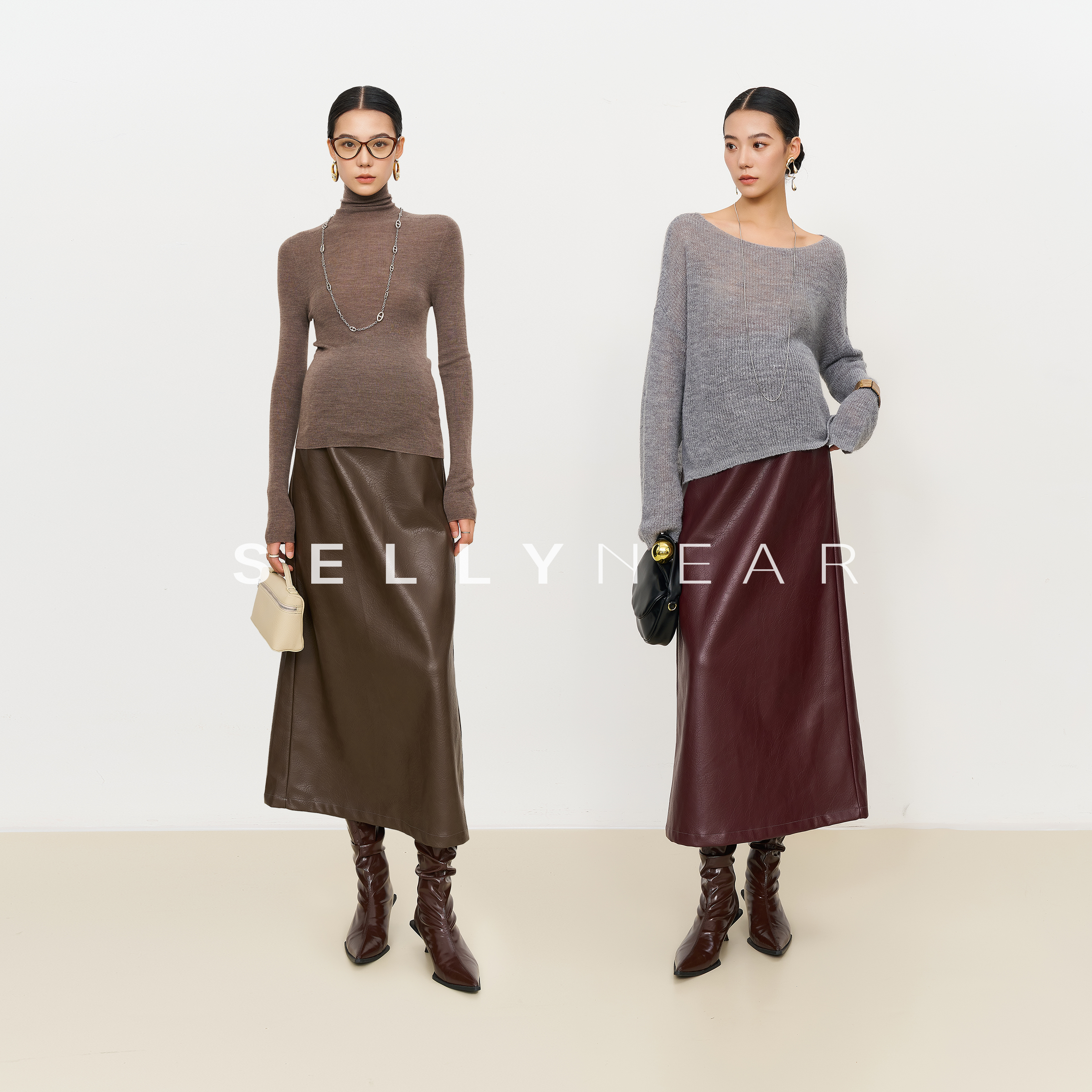 SELLYNEAR孕妇半身裙秋冬装新款时尚肌理感复古老钱风高个子皮裙