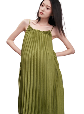 SELLYNEAR孕妇夏装吊带裙时尚宽松法式优雅中长款孕期遮肚百褶裙