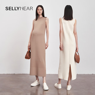 SELLYNEAR孕妇高级感背心裙时尚简约修型显瘦气质长款开衩连衣裙