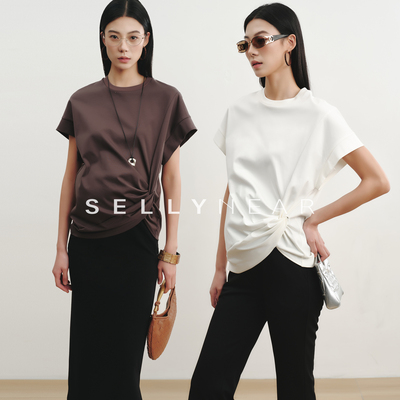 SELLYNEAR孕妇装夏上衣新款时尚宽松高级感不规则扭结短袖孕期T恤