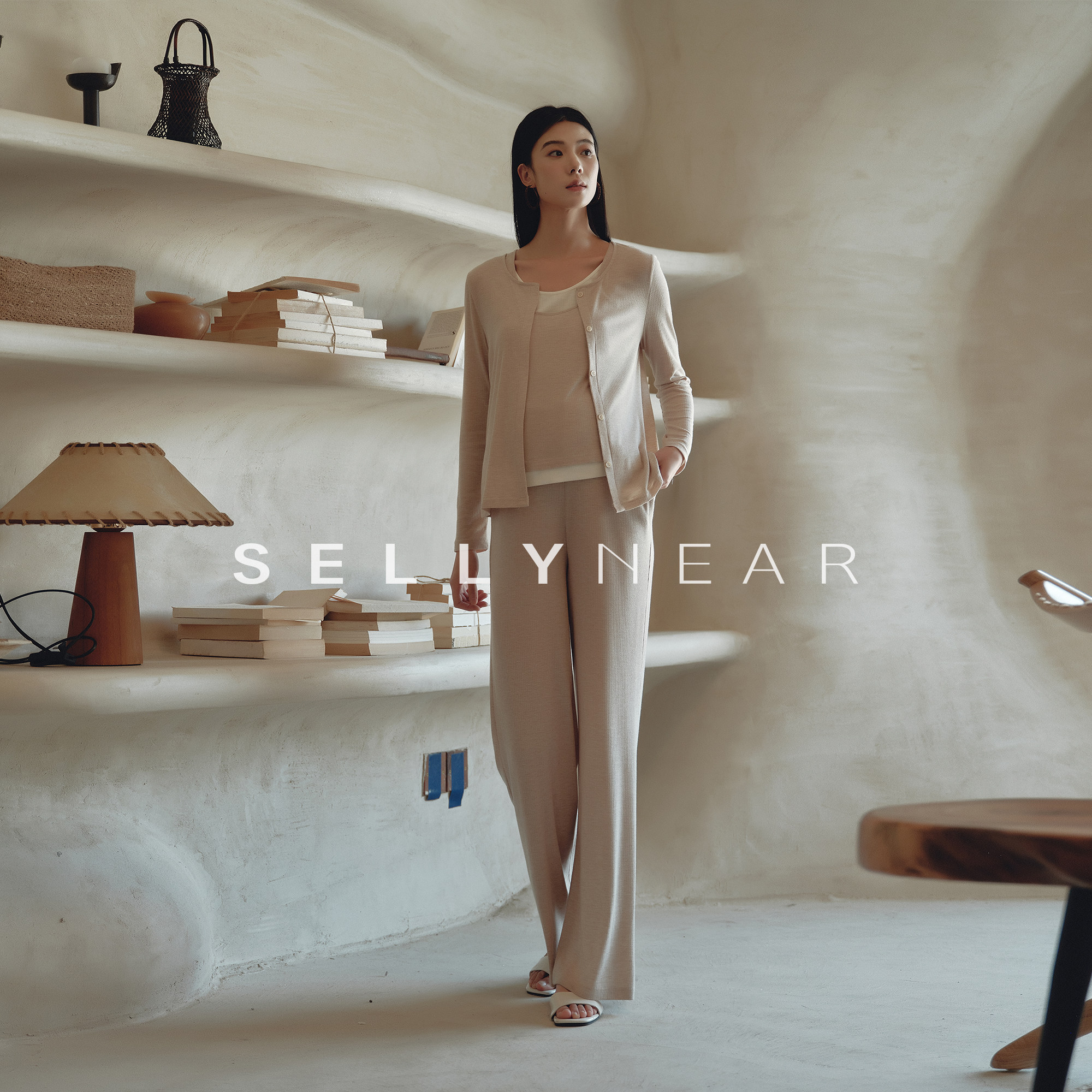 SELLYNEAR月子服可外穿带胸垫家居服套装产后哺乳睡衣外出家居服
