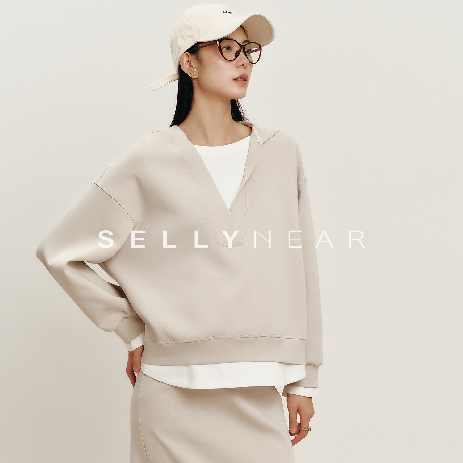 SELLYNEAR孕妇春卫衣2026新款时尚假两件宽松孕期洋气遮孕肚上衣