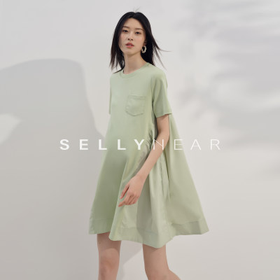 SELLYNEAR摆拼接气质宽松连衣裙