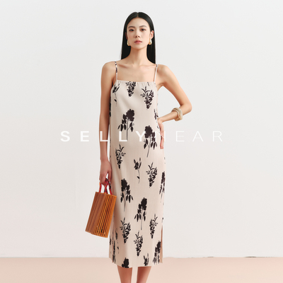 SELLYNEAR孕妇装2026新款夏连衣裙时尚中长款印花褶皱孕期吊带裙