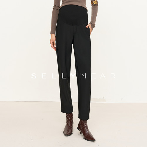 SELLYNEAR黑色显瘦哈伦9分裤
