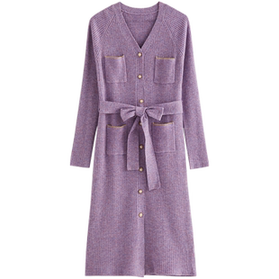 SELLYNEAR孕妇秋冬连衣裙时尚中长款长袖小香风开襟式外出哺乳裙