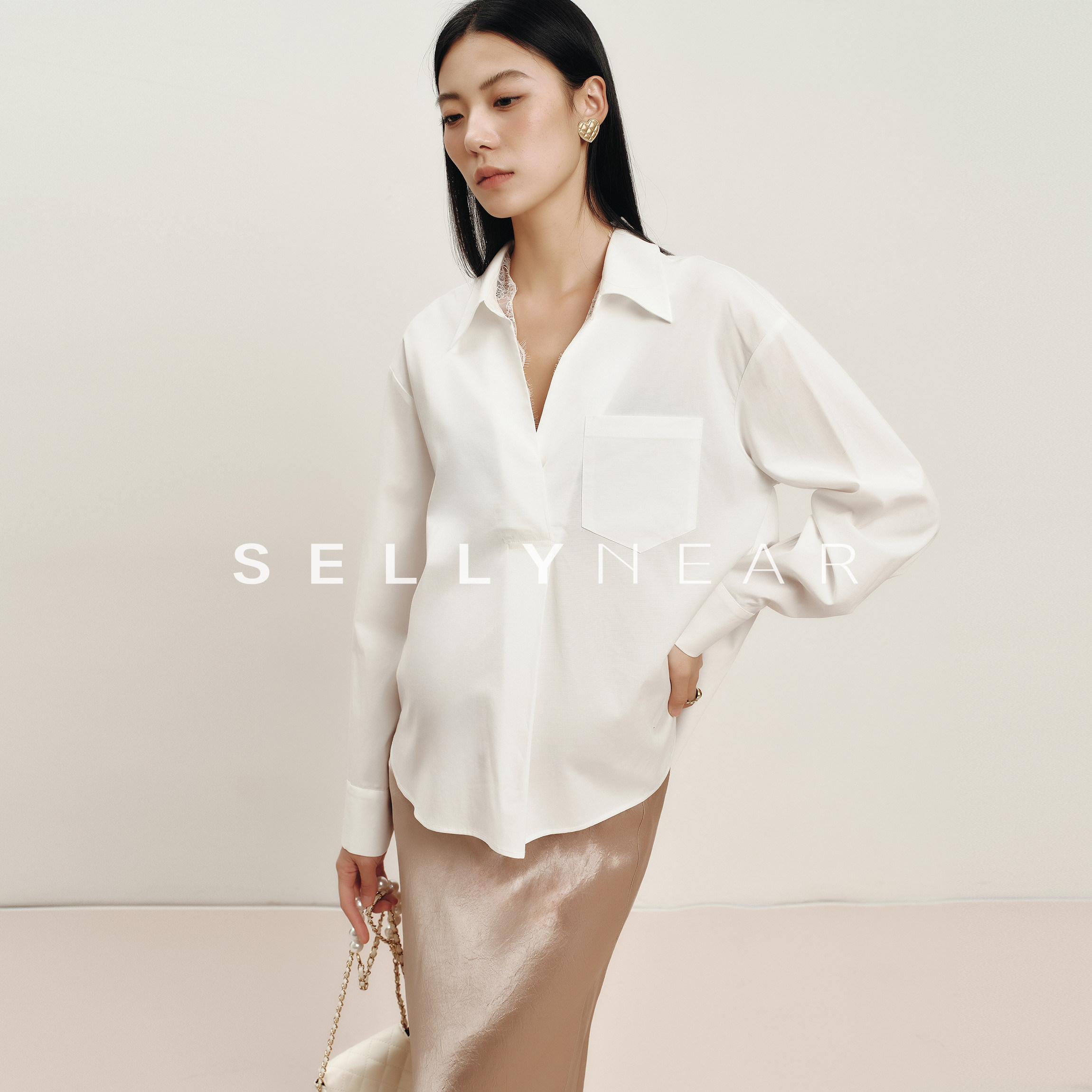 SELLYNEAR孕妇装春夏新款上衣白衬衫时尚宽松蕾丝假两件孕期衬衣