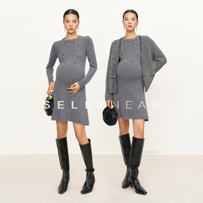 SELLYNEAR孕妇装秋冬新款连衣裙时尚修身显瘦A摆中长款孕期连衣裙