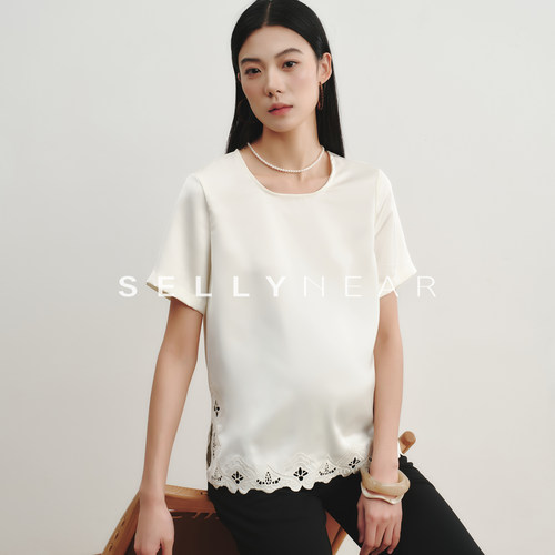 SELLYNEAR高级感孕妇装上衣夏季2026新款时尚短袖刺绣小个子衬衣