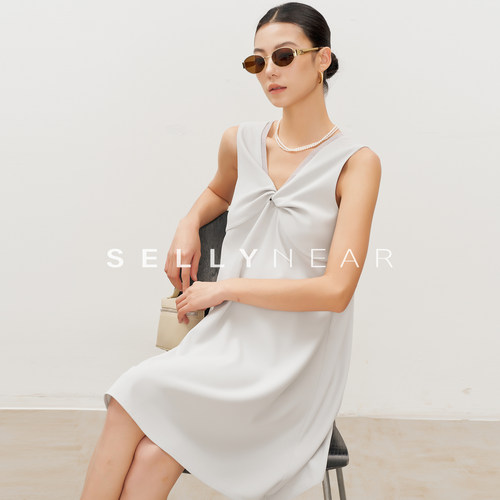 SELLYNEAR夏季新款孕妇装背心裙时尚胸前扭结无袖极简通勤连衣裙