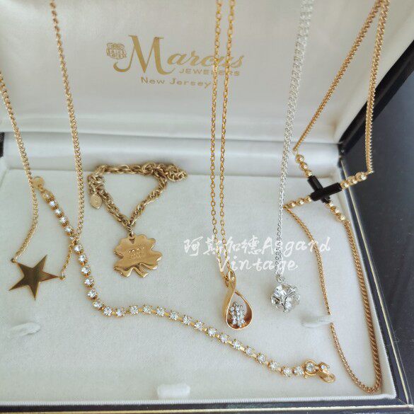 福利价avon五星项链1981四叶草手链avon白钻项链vintage古董首饰