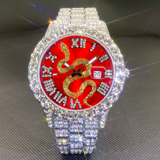 European and American Fashion Diamond Watch Men's Watch Luminous Pointer Snake Rhinestone Hip-Hop Quartz Watch