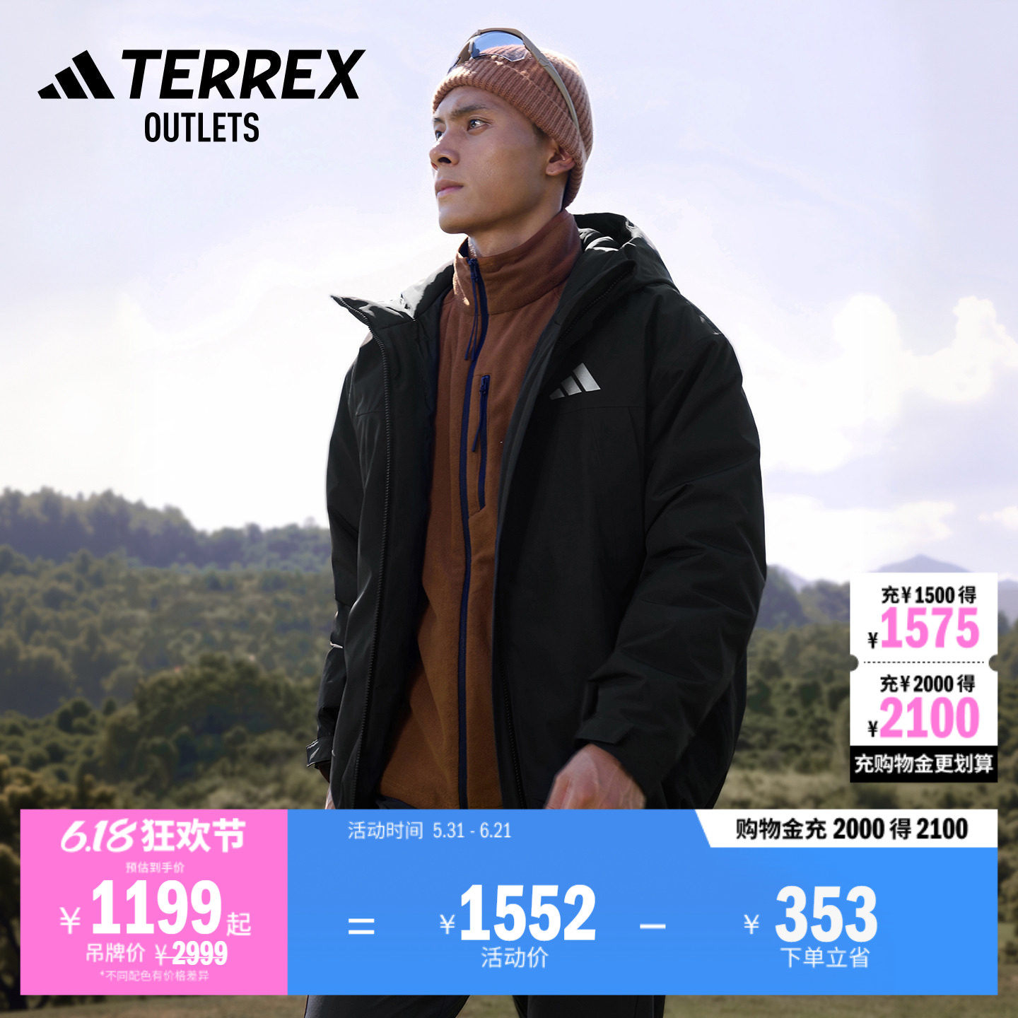 防水防风透湿户外鹅绒冲锋衣男女 80绒子adidas阿迪达斯TERREX