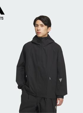 FOS系列休闲宽松梭织抽绳连帽夹克外套男装adidas阿迪达斯轻运动