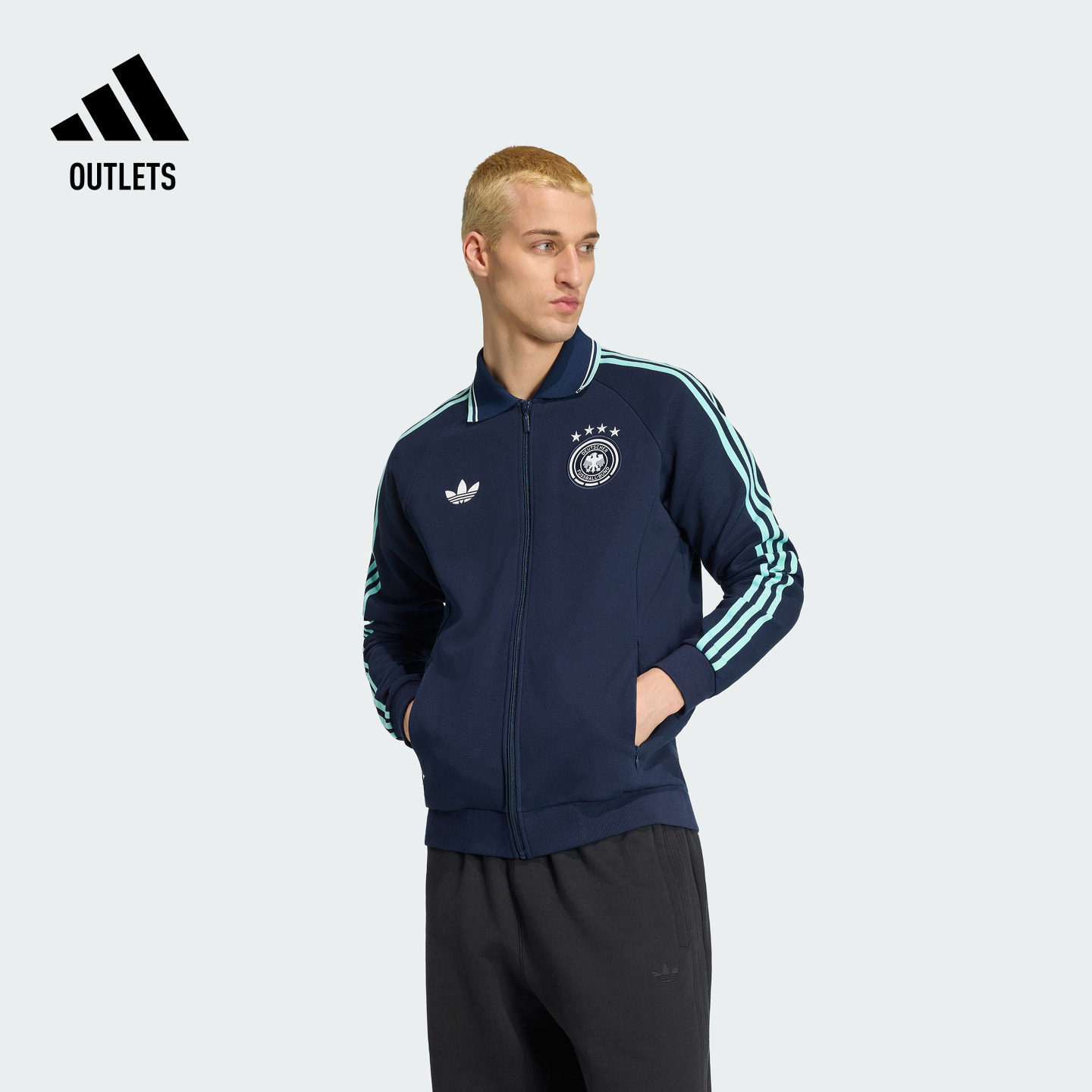 德国队客场复古足球休闲文化夹克外套男装adidas阿迪达斯