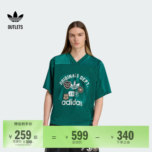 复古印花美式校园风V领宽松短袖球衣男夏季adidas阿迪达斯三叶草