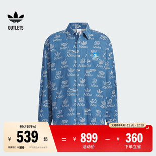 男装 衬衫 adidas阿迪达斯三叶草 印花运动上衣翻领长袖 经典