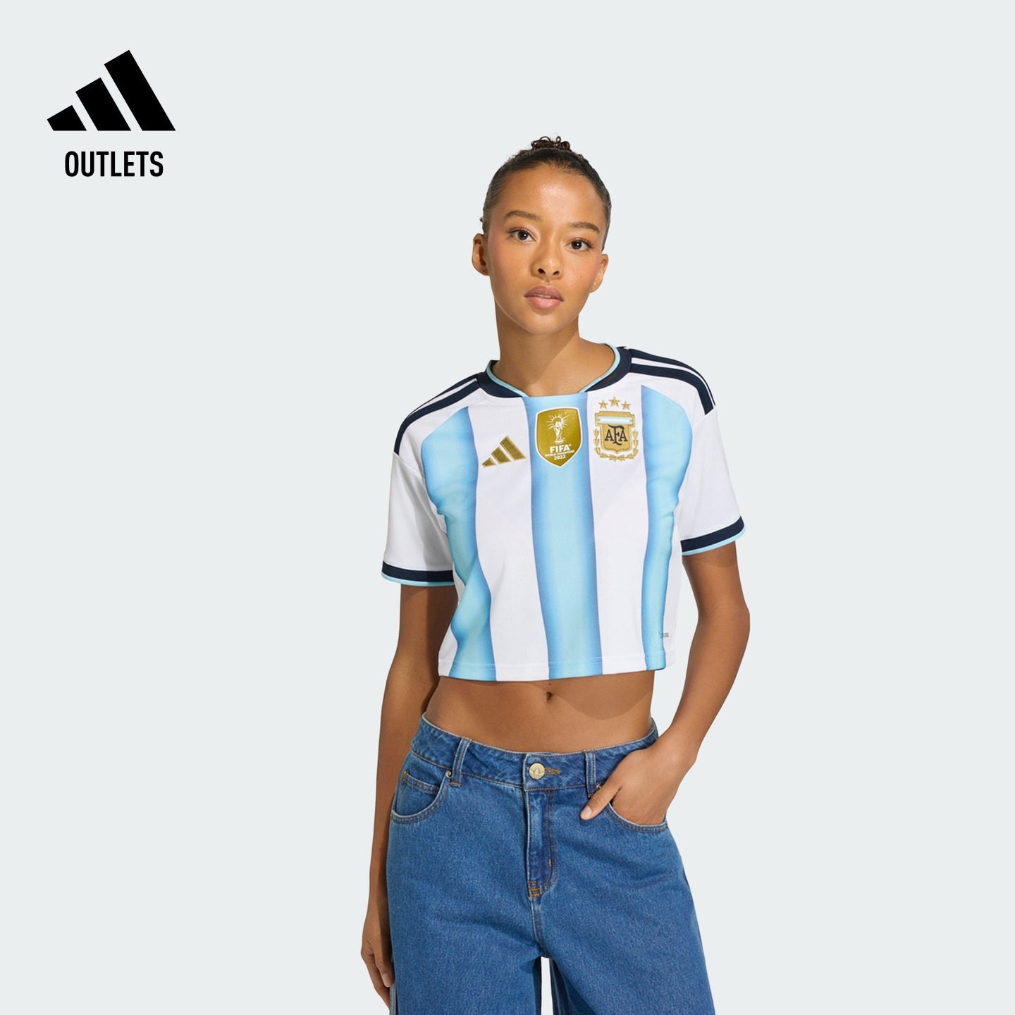 阿根廷队世界杯球衣 主场球迷版足球速干短袖女装adidas阿迪达斯