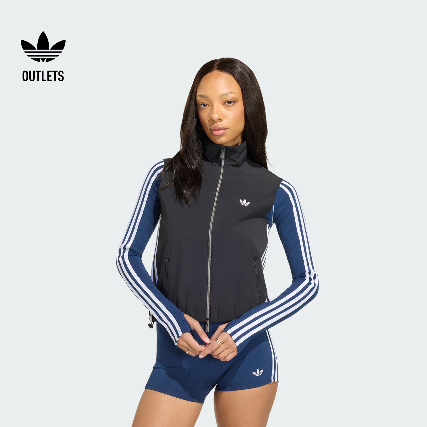 三条纹休闲无袖运动背心马甲上衣女秋季adidas阿迪达斯三叶草