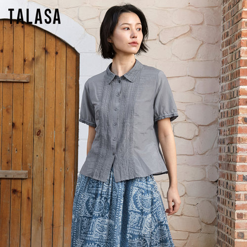 TALASA丝棉蕾丝复古拼接设计衬衫