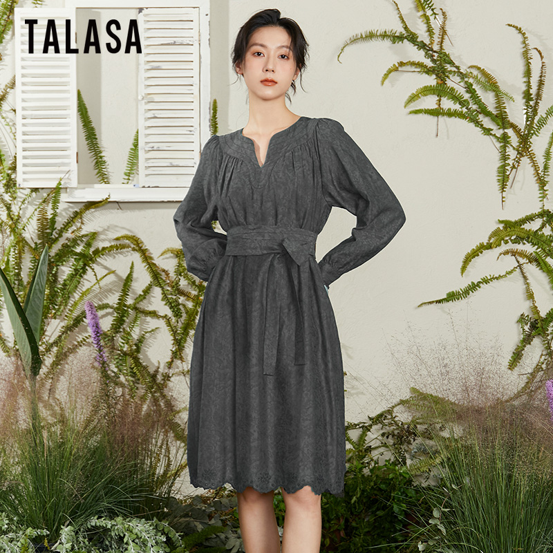 TALASA复古A字裙莱赛尔提花