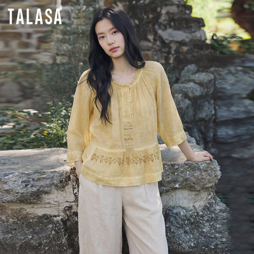 TALASA纯棉刺绣设计小众娃娃衫夏
