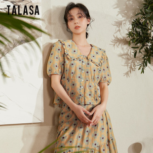 修身 TALASA丝棉印花短袖 设计师款 女2025年夏新款 翻领百搭减龄 衬衫