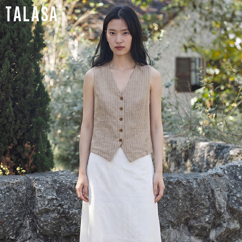 TALASA亚麻马甲女2026年夏新款复古英伦风时髦百搭简约得体风