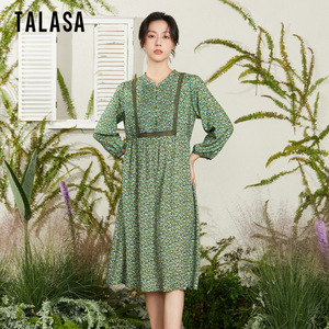 TALASA小碎花印花连衣裙2025年春夏新款拼接设计感宽松显瘦娃娃裙