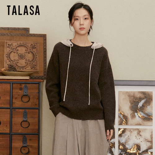 TALASA圆领慵懒风可拆卸连帽毛衣