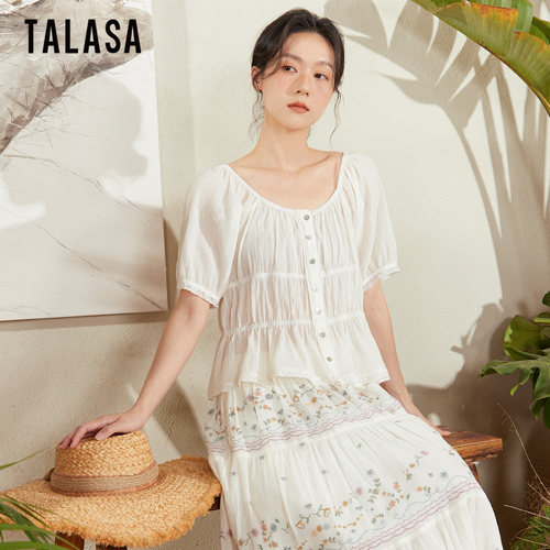 TALASA短袖显瘦百搭复古纯棉T恤