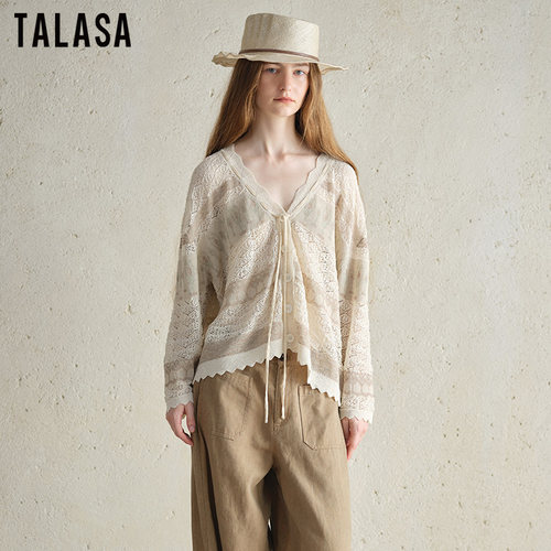 TALASA亚麻轻薄系带针织开衫女