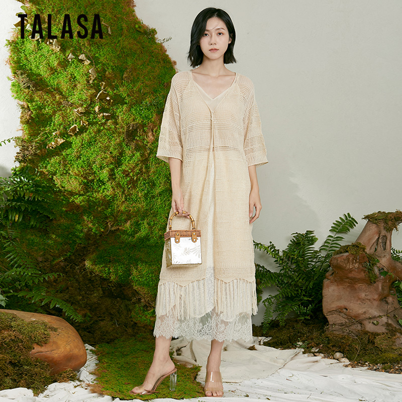 TALASA百搭复古亚麻针织镂空设计