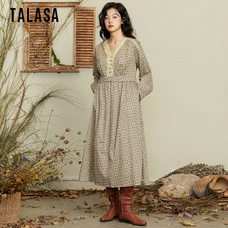 TALASA宽松显瘦纯棉印花百搭长裙