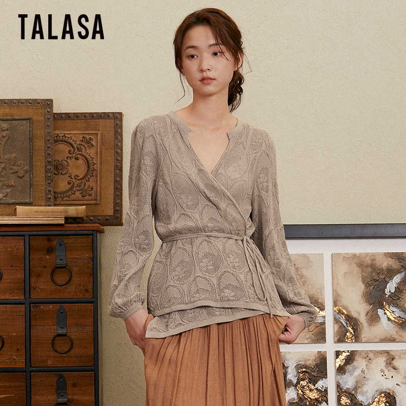 TALASA棉麻针织系带文艺镂空设计