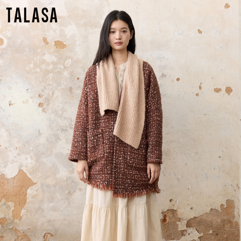 TALASA羊毛花呢外套不规则设计感