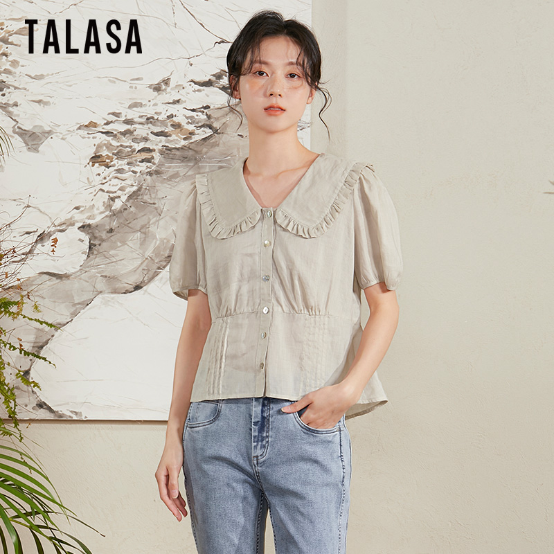TALASA短袖复古薄款减龄苎麻