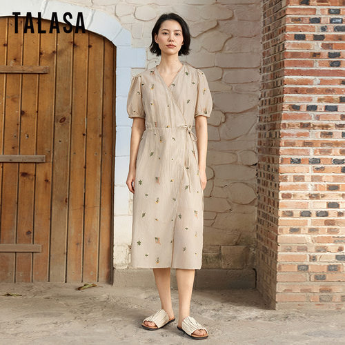 TALASA丝棉绣花两件套连衣裙优雅