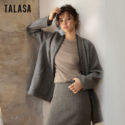 TALASA羊毛圆领修身打底衫针织衫