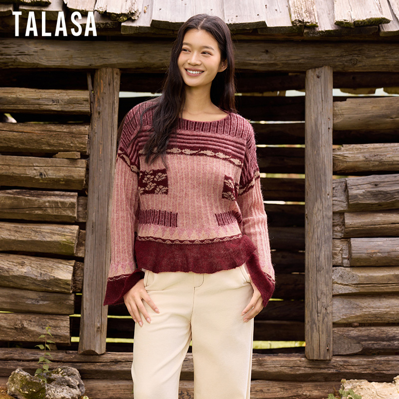 TALASA羊毛马海毛混纺撞色毛衣