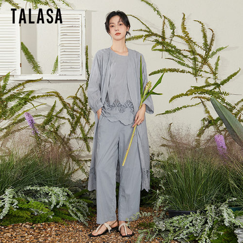 TALASA慵懒风气质刺绣拼接长风衣