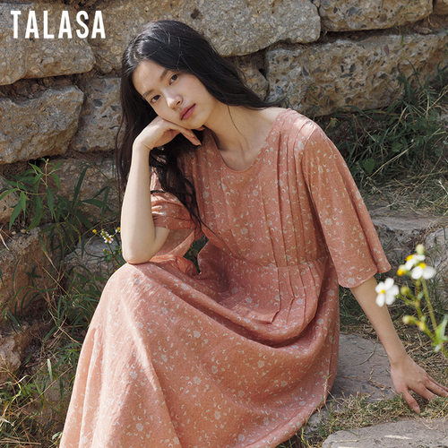 TALASA丝棉印花显瘦连衣裙