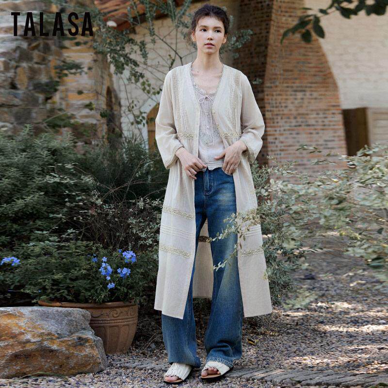 TALASA纯棉风衣式连衣裙2026年春夏新款花边拼接设计复古文艺时尚